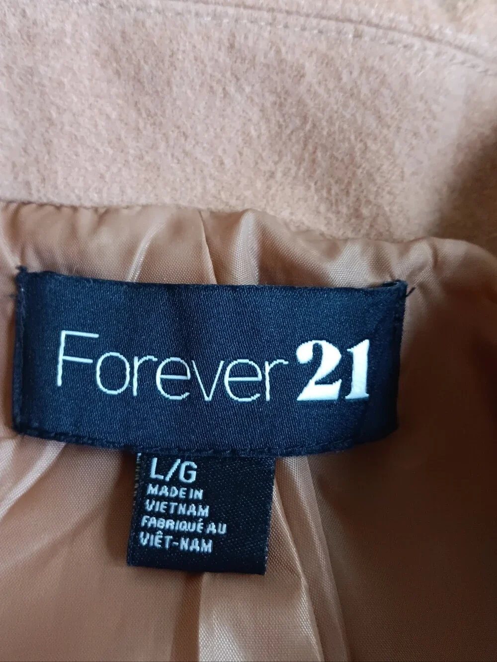 Forever 21 Tan Double-Breasted Peter Pan Collar Peacoat Womens Size Large